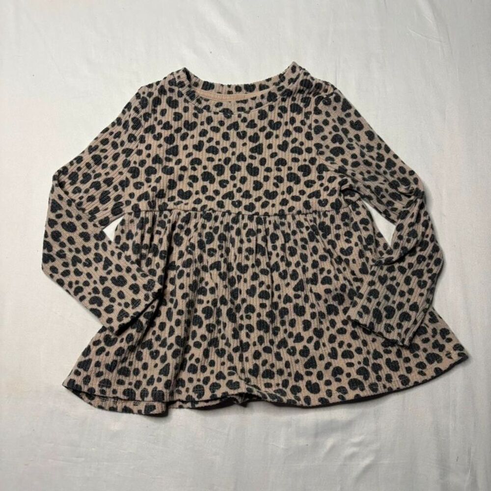 Cat & Jack Girls Leopard Print Ribbed Peplum Top Size 4T | Long Sleeve